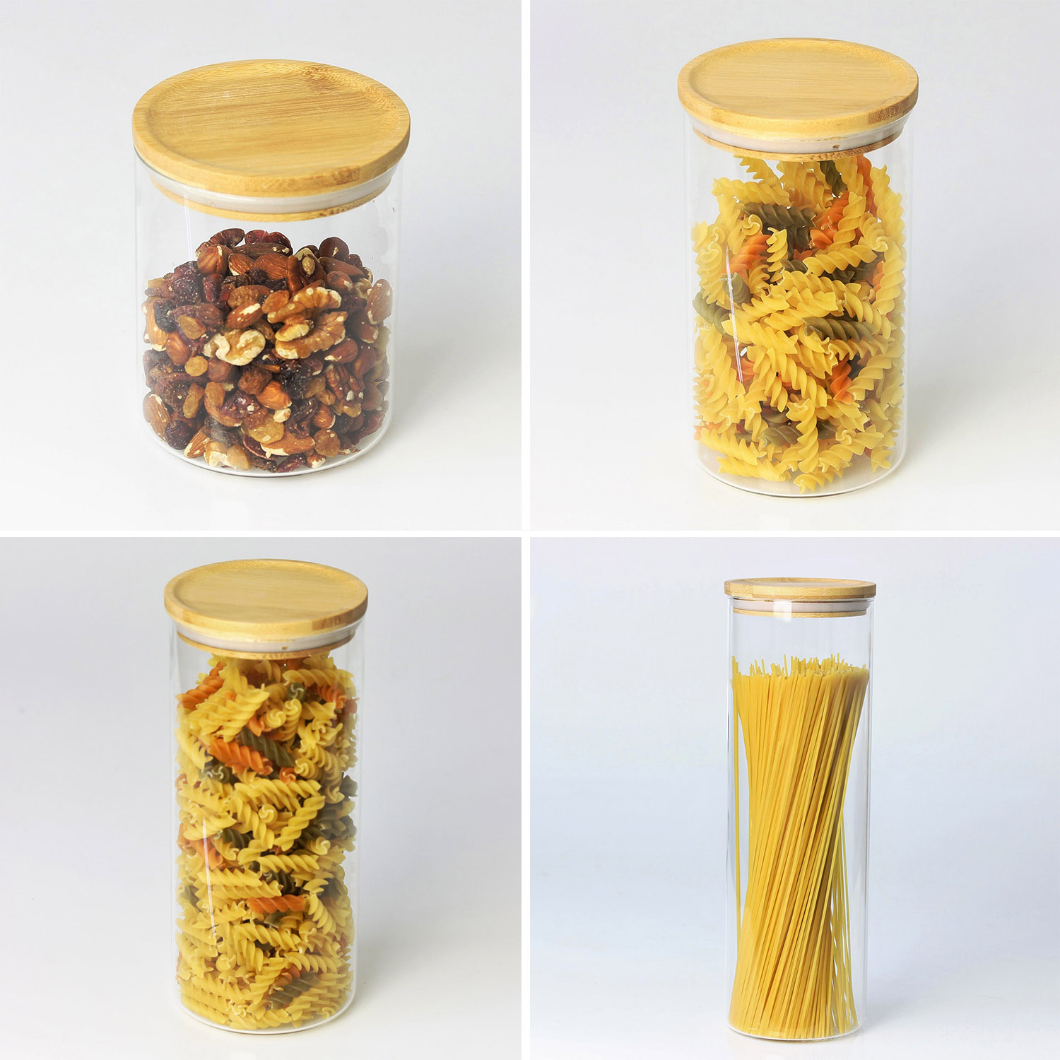 Tall Borosilicate Glass Airtight Bamboo Lid Storage Jar Pasta Rice Food